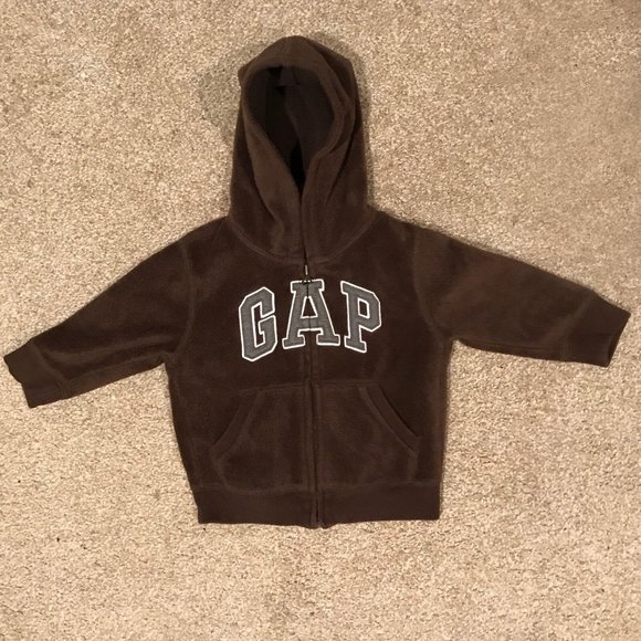 baby Gap Boys Logo Brown Cozy Fleece Hoodie Zip Sweatshirt Jacket 18-24m - Picture 1 of 3